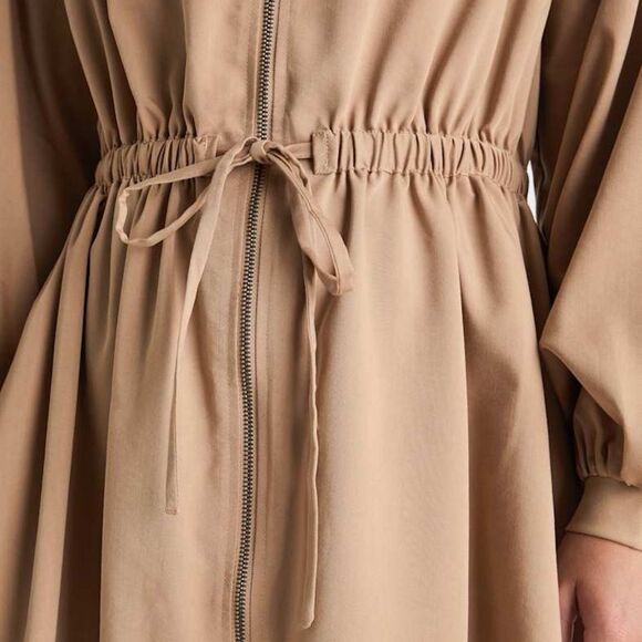 Lulu’s Modern Cutie Light Brown Zip-Front Drawstring Dress W/ Pockets XL NWT - Picture 4 of 8